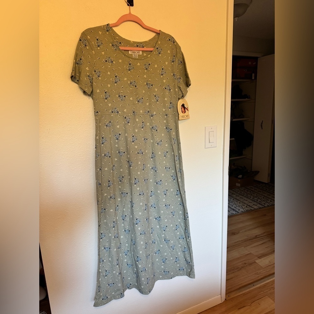 VTG NEW Y2K Cherokee Maxi Dress Floral 100% Cotton Size Medium Green NWT